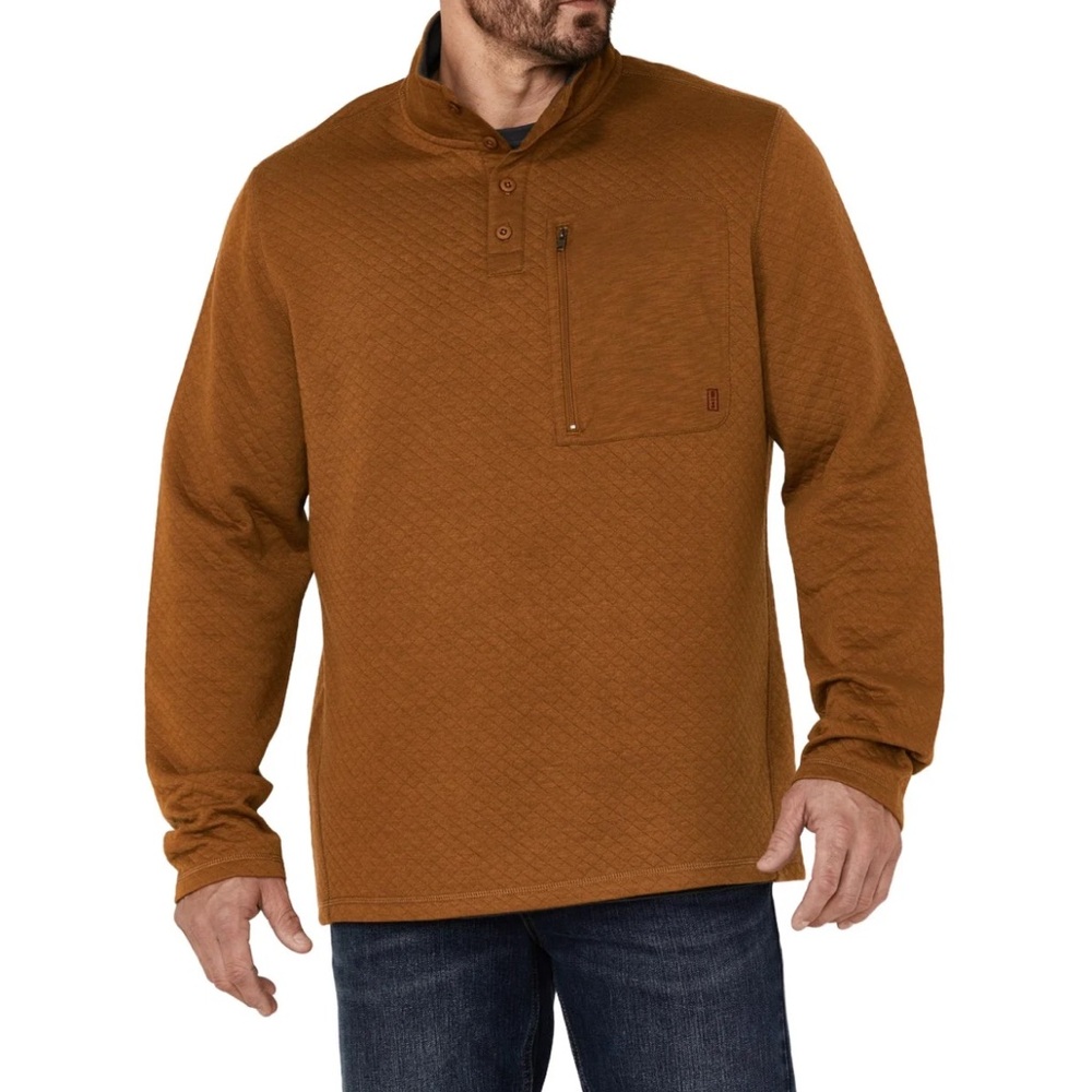 BROTHERS AND SONS MEN'S SOLID QUILT WEATHERED MOCK 1/4 BUTTON FRONT PULLOVER